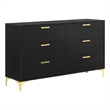 Pemberly Row 6-drawer Dresser with Gold Bracket Legs in Black