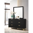 Pemberly Row 6-drawer Dresser with Mirror and Gold Bracket Legs in Black