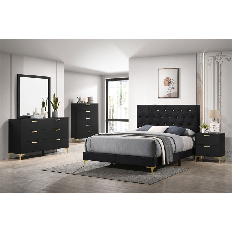 Pemberly Row 6-drawer Dresser with Mirror and Gold Bracket Legs in Black
