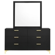 Pemberly Row 6-drawer Dresser with Mirror and Gold Bracket Legs in Black