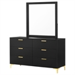 Pemberly Row 6-drawer Dresser with Mirror and Gold Bracket Legs in Black