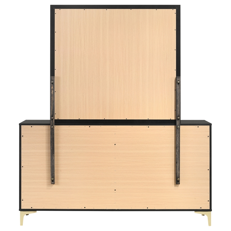 Pemberly Row 6-drawer Dresser with Mirror and Gold Bracket Legs in Black