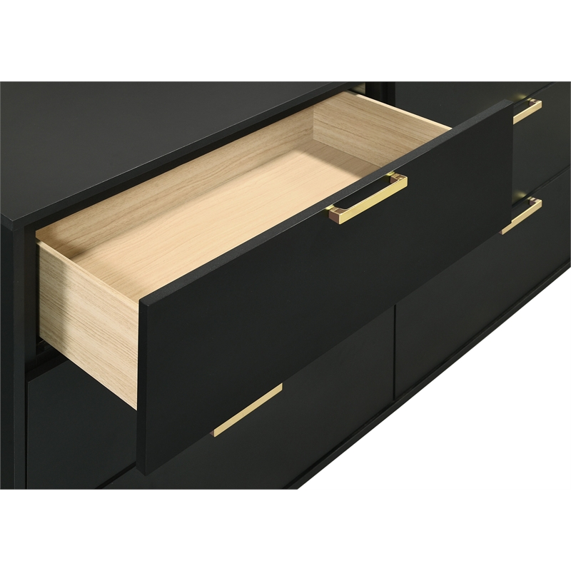 Pemberly Row 6-drawer Dresser with Mirror and Gold Bracket Legs in Black
