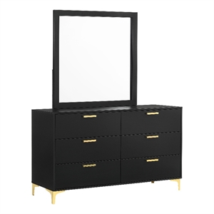 Pemberly Row 6-drawer Dresser with Mirror and Gold Bracket Legs in Black
