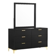 Pemberly Row 6-drawer Dresser with Mirror and Gold Bracket Legs in Black