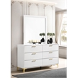 Pemberly Row 6-drawer Dresser with Mirror and Gold Bracket Legs in White