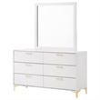 Pemberly Row 6-drawer Dresser with Mirror and Gold Bracket Legs in White