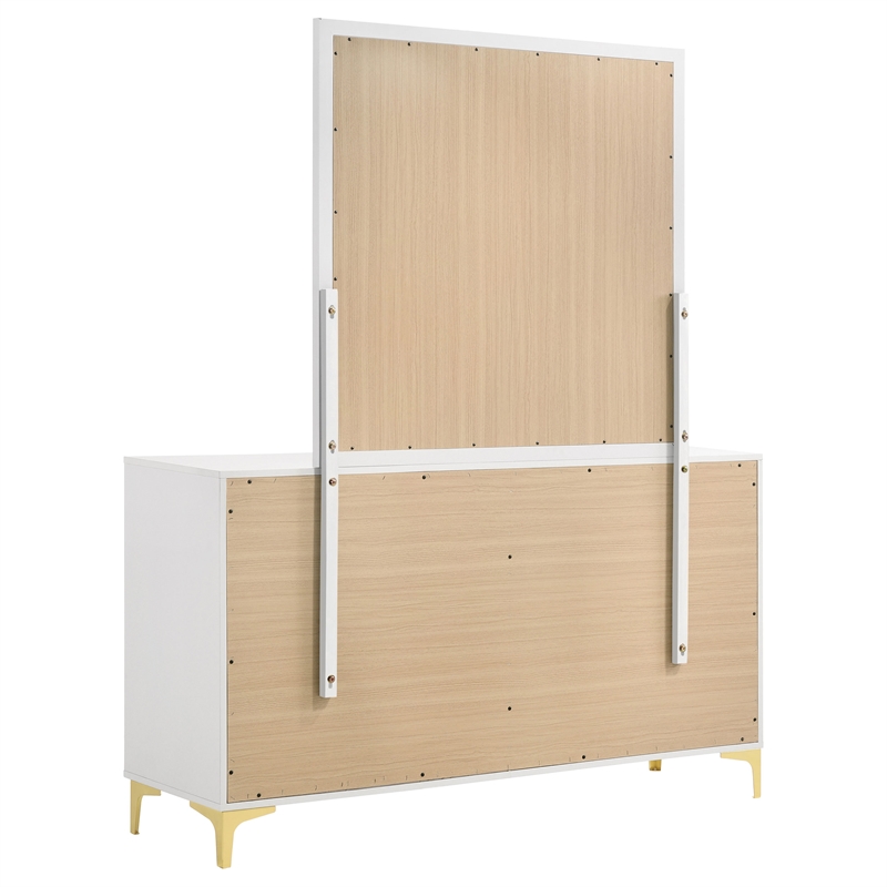 Pemberly Row 6-drawer Dresser with Mirror and Gold Bracket Legs in White