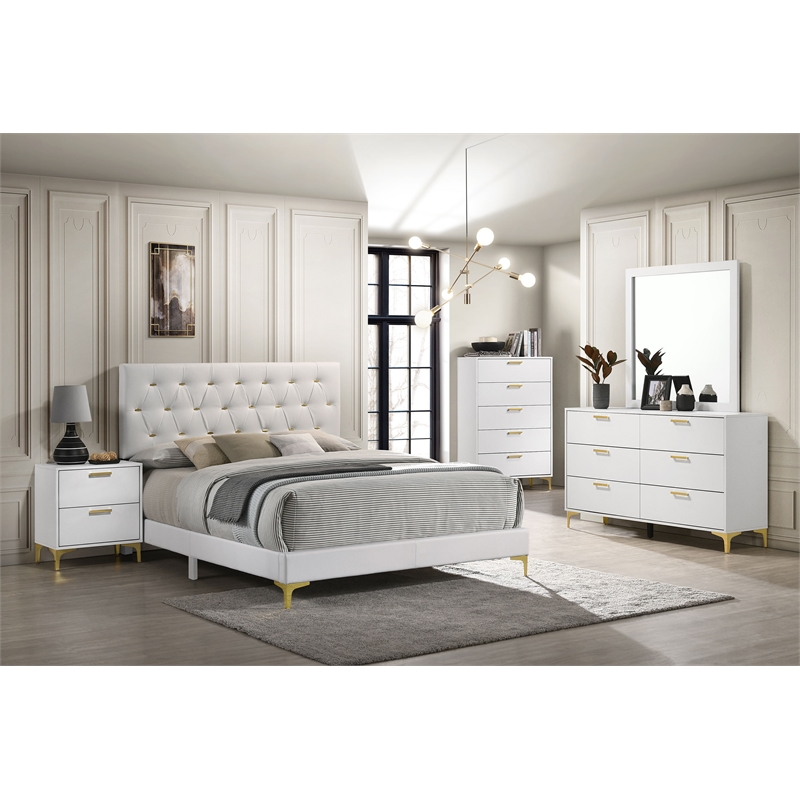 Pemberly Row 6-drawer Dresser with Mirror and Gold Bracket Legs in White
