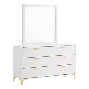 Pemberly Row 6-drawer Dresser with Mirror and Gold Bracket Legs in White