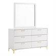 Pemberly Row 6-drawer Dresser with Mirror and Gold Bracket Legs in White