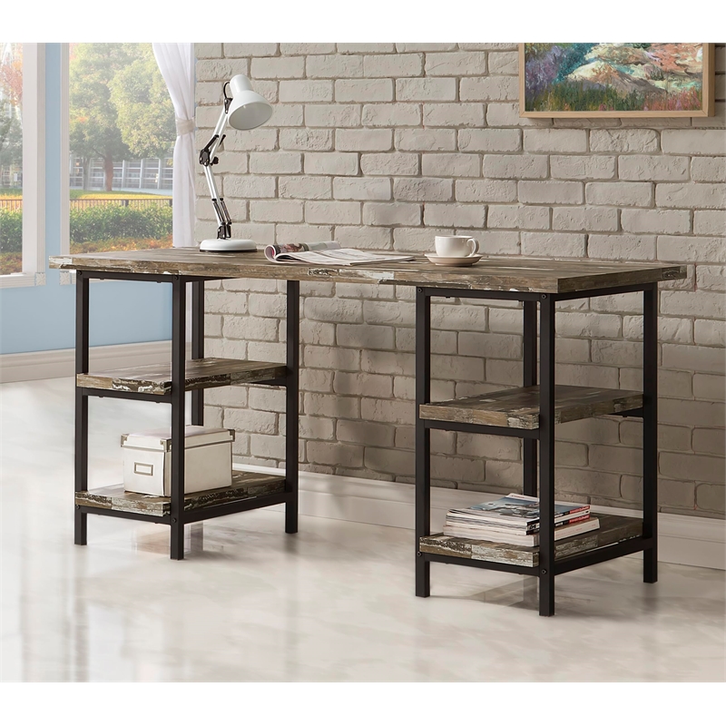 Pemberly Row 59-inch 4-shelf Writing Desk in Weathered Brown