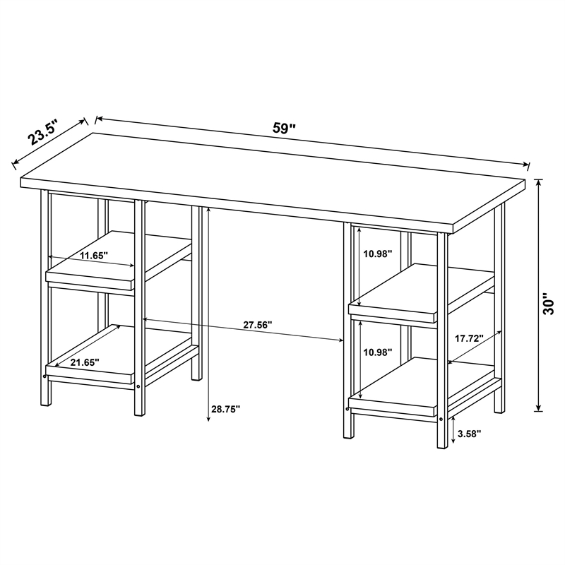 Pemberly Row 59-inch 4-shelf Writing Desk in Weathered Brown