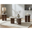 Pemberly Row 3-Piece Round Marble Top Coffee Table Set in Brown