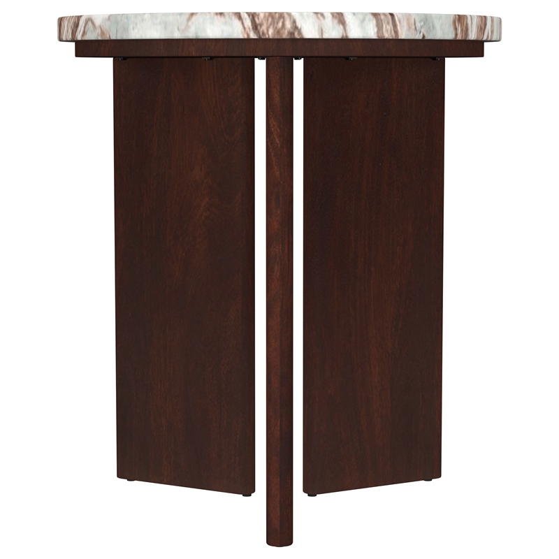 Pemberly Row 3-Piece Round Marble Top Coffee Table Set in Brown