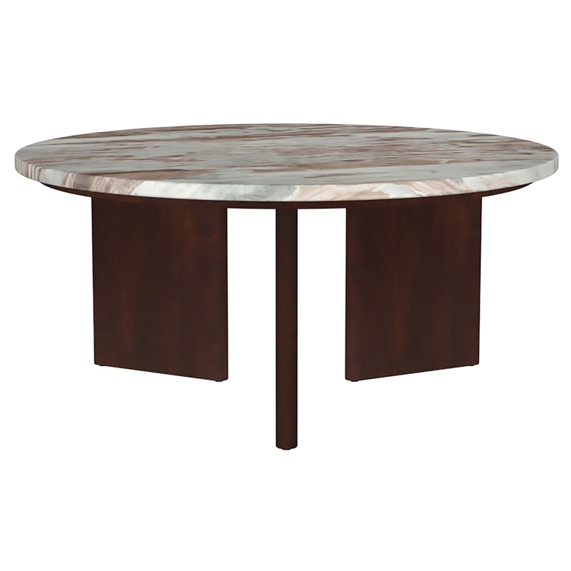 Pemberly Row 3-Piece Round Marble Top Coffee Table Set in Brown