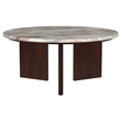 Pemberly Row 3-Piece Round Marble Top Coffee Table Set in Brown