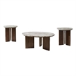 Pemberly Row 3-Piece Round Marble Top Coffee Table Set in Brown