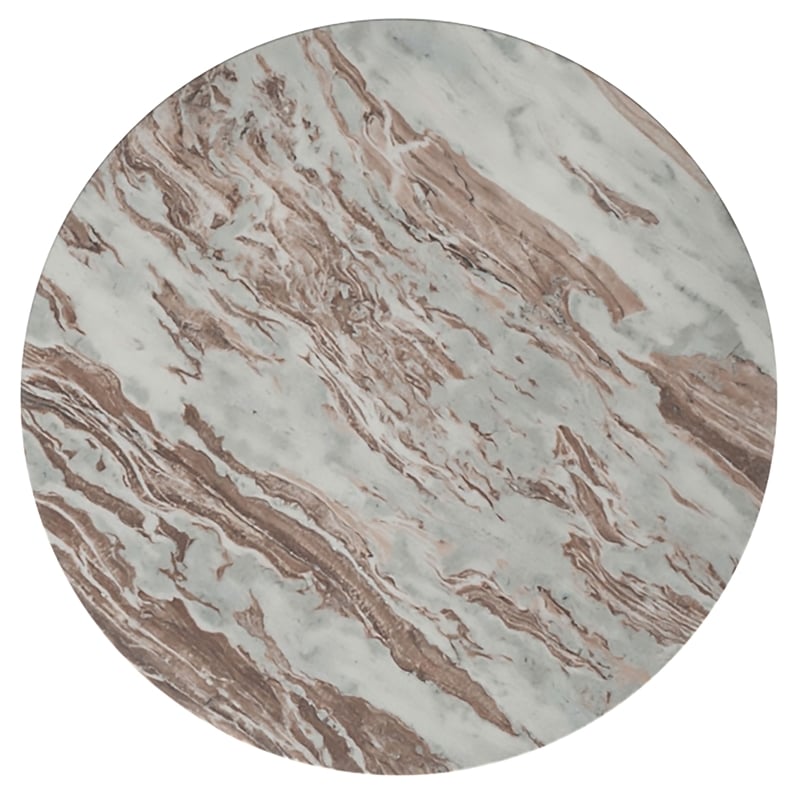 Pemberly Row Transitional Round Marble Top Cocktail Coffee Table in Brown