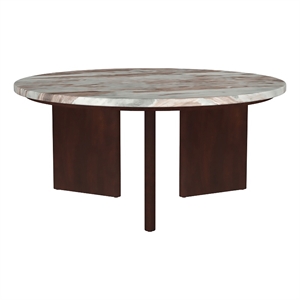 Pemberly Row Transitional Round Marble Top Cocktail Coffee Table in Brown