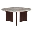 Pemberly Row Transitional Round Marble Top Cocktail Coffee Table in Brown