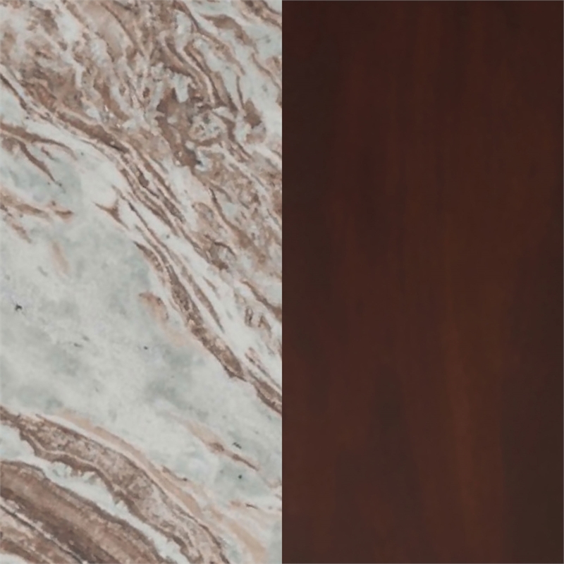 Pemberly Row Transitional Round Marble Top Side End Table in Brown