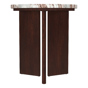 Pemberly Row Transitional Round Marble Top Side End Table in Brown