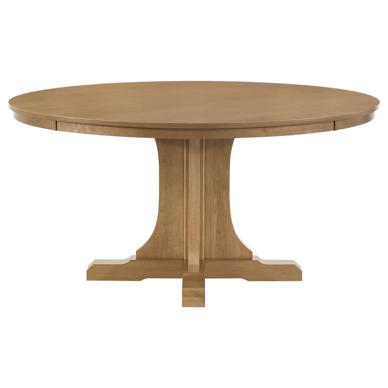 Pemberly Row 5-Piece Round Wood Dining Table Set in Natural Light Brown
