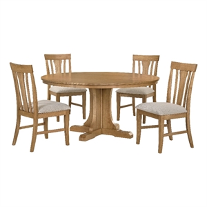 Pemberly Row 5-Piece Round Wood Dining Table Set in Natural Light Brown