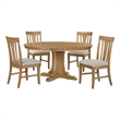 Pemberly Row 5-Piece Round Wood Dining Table Set in Natural Light Brown