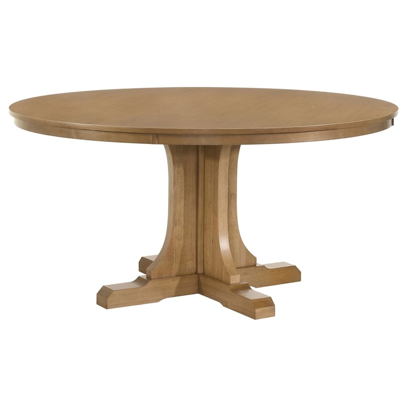 Pemberly Row 7-Piece Round Wood Dining Table Set in Natural Light Brown