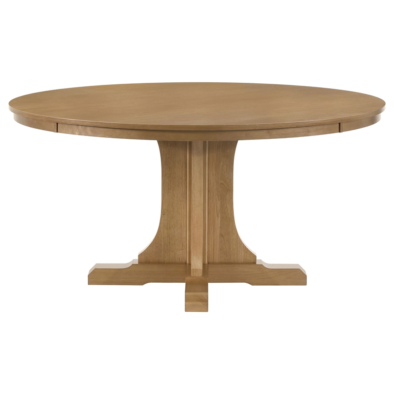 Pemberly Row 7-Piece Round Wood Dining Table Set in Natural Light Brown
