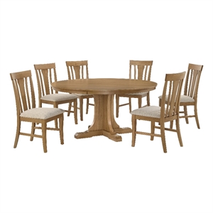Pemberly Row 7-Piece Round Wood Dining Table Set in Natural Light Brown