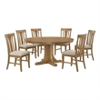 Pemberly Row 7-Piece Round Wood Dining Table Set in Natural Light Brown