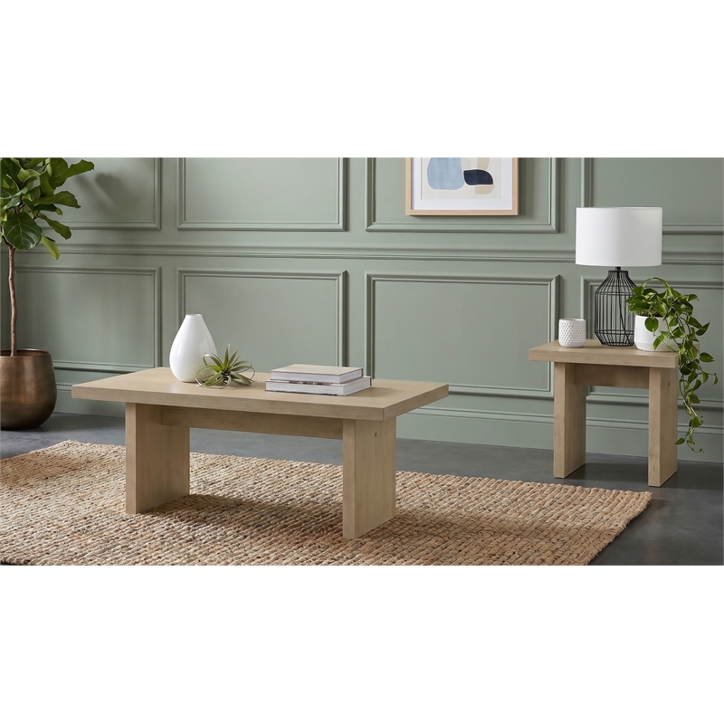 Pemberly Row 2-Piece Wood Coffee and End Table Set in Natural Oak