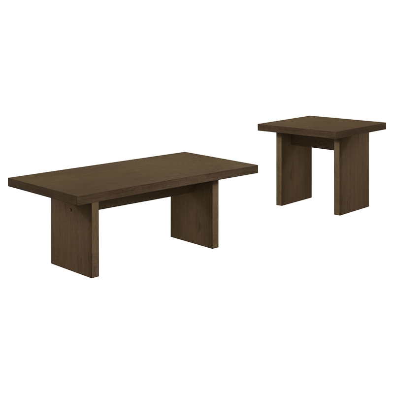 Pemberly Row 2-Piece Transitional Wood Coffee and End Table Set in Walnut