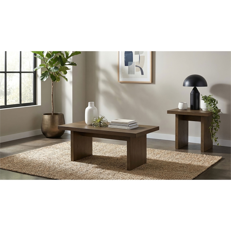 Pemberly Row 2-Piece Transitional Wood Coffee and End Table Set in Walnut