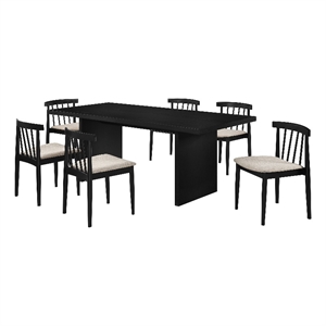 Pemberly Row 7-Piece 82-Inch Fabric and Wood Dining Set in Wheat/Black