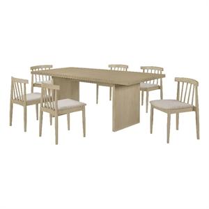 Pemberly Row 7-Piece 82&quot Fabric and Wood Dining Set in Wheat/Natural Oak