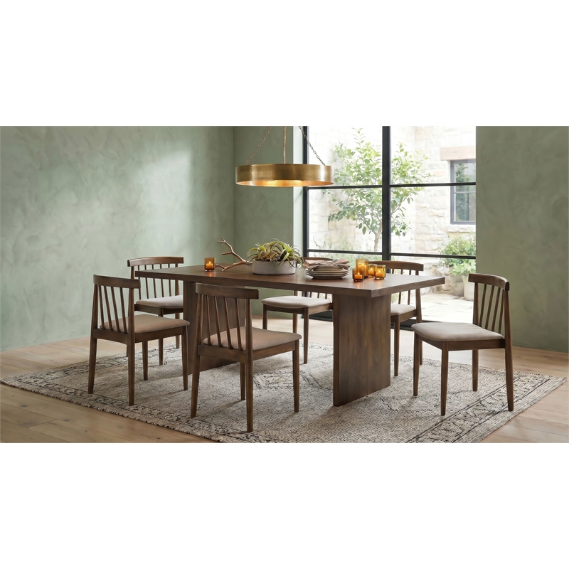 Pemberly Row 7-Piece 82-Inch Fabric and Wood Dining Set in Wheat/Walnut