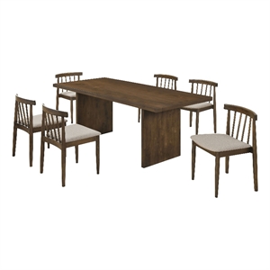 Pemberly Row 7-Piece 82-Inch Fabric and Wood Dining Set in Wheat/Walnut