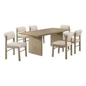 Pemberly Row 7-Piece Wood Spindle Chair Dining Set in Cream/Natural Oak
