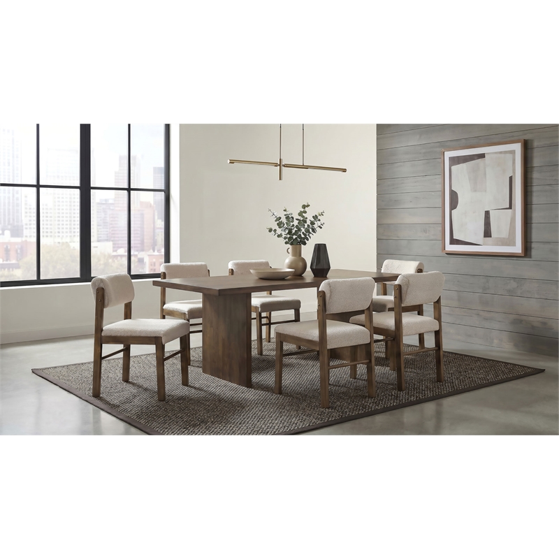 Pemberly Row 7-Piece Wood Dining Set with Spindle Chair in Cream/Walnut