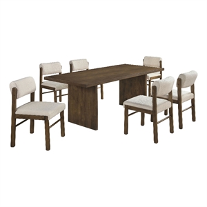 Pemberly Row 7-Piece Wood Dining Set with Spindle Chair in Cream/Walnut