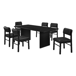 Pemberly Row 7-Piece 82&quot Faux Leather and Wood Dining Set in Black