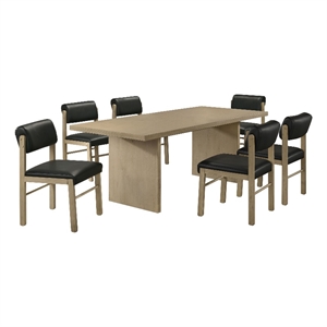 Pemberly Row 7-Piece 82&quot Faux Leather Dining Set in Black/Natural Oak