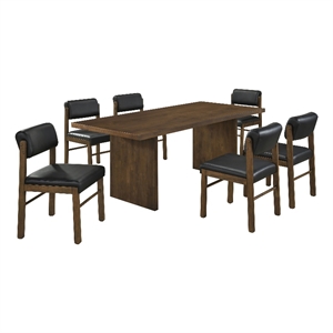 Pemberly Row 7-Piece 82&quot Faux Leather and Wood Dining Set in Black/Walnut