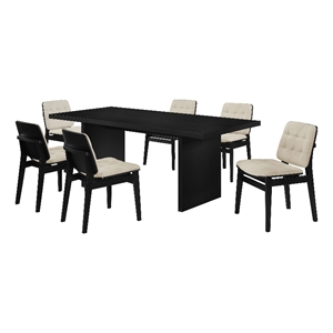 Pemberly Row 7-Piece 82&quot Rectangular Wood Dining Set in Cream/Black