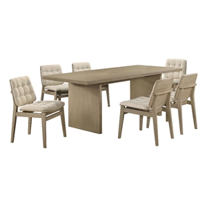 Pemberly Row 7-Piece 82&quot Rectangular Wood Dining Set in Cream/Natural Oak
