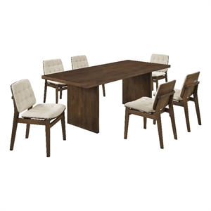 Pemberly Row 7-Piece 82&quot Rectangular Wood Dining Set in Cream/Walnut